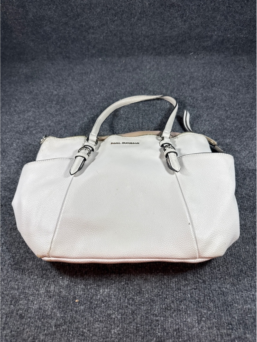 Dana Buchman Womens White Pebbled Faux Leather Satchel Shoulder Handbag Purse